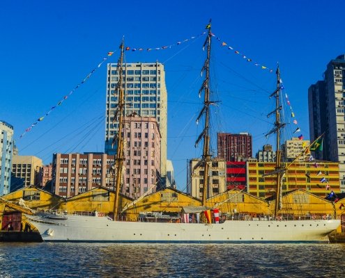 Recepção do Navio-Veleiro Cisne Branco, em Porto Alegre, em 2022. Foto: Fernando Magalhães/Veleiro Gentoo