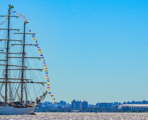 Recepção do Navio-Veleiro Cisne Branco, em Porto Alegre, em 2022. Foto: Fernando Magalhães/Veleiro Gentoo